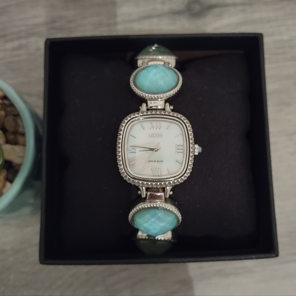Ecclissi Sterling Silver Ladies Watch With Turquoise Stone Accents.